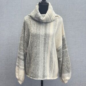 BNDI Women's Striped Cowl Neck Sweater Mohair Alpaca Blend Gray Cream Size S